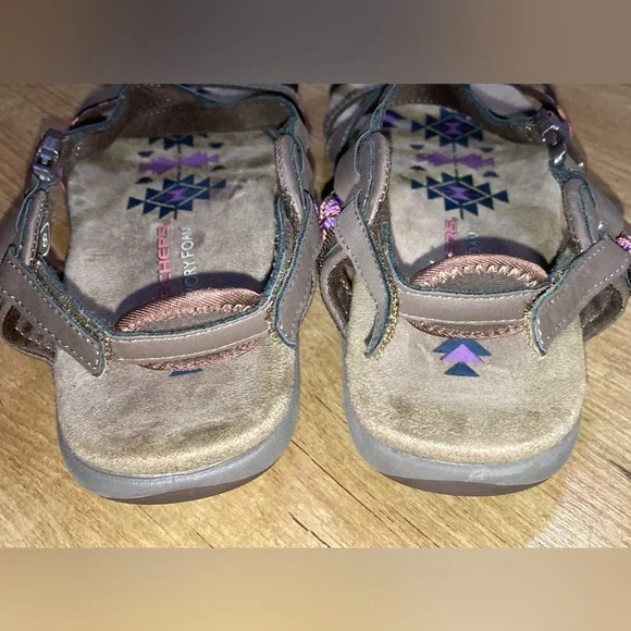 SKETCHERS women's Reggae Slim Vacay chocolate, purple and pink, size 8 Pre-Owned - Picture 4 of 8